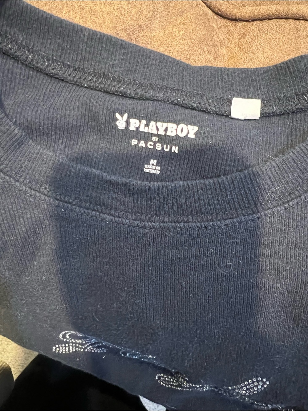 PLAYBOY Black Rhinestone Script Crop Tee - Picture 3 of 3